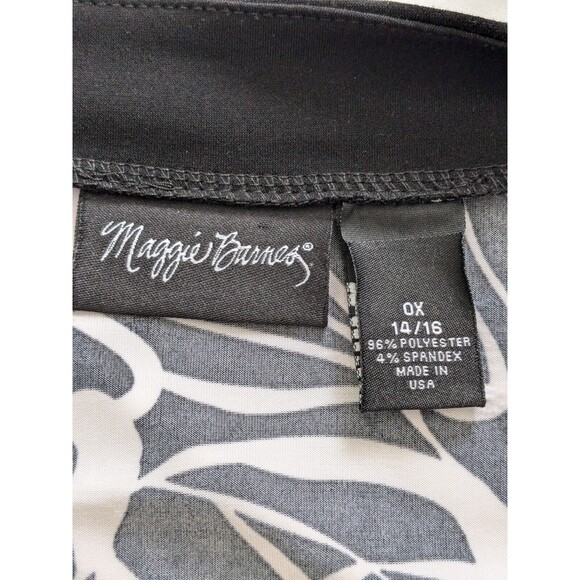 Maggie Barnes Tunic 0X (14/16) Black White Geo Print Square Neck Blouse Stretch - Picture 3 of 10